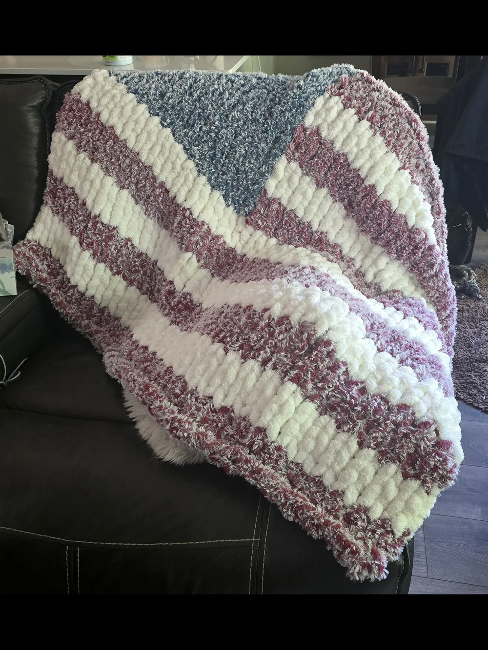 Hand Made Cozy Chunky Knit Throw Blanket -  American Flag
